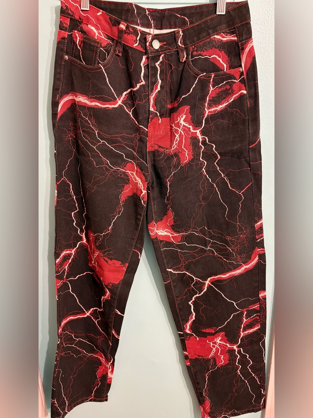 Jeans- Red Lightning Print jeans